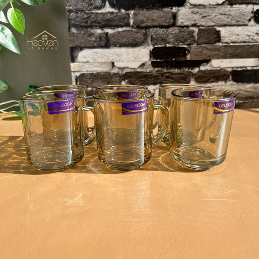 Delisoga® Elegant Set of 6 Clear Glass Coffee & Tea Mugs – 240ml Transparent Cups