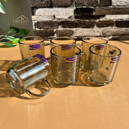 Delisoga® Elegant Set of 6 Clear Glass Coffee & Tea Mugs – 240ml Transparent Cups