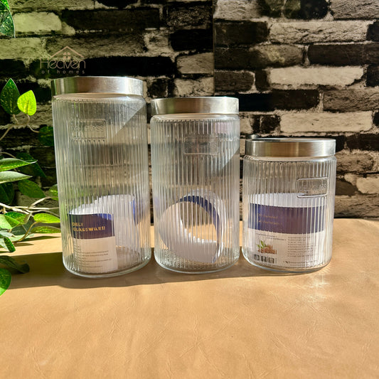 Delisoga® 3-Piece Glass Jar Set with Steel Lids – Airtight Storage Containers for Kitchen & Home Lining