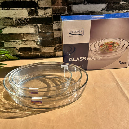 Delisoga® Set of 3 Clear Glass Oval Serving Dishes | Microwave Safe Roasting Dishes P137/L3