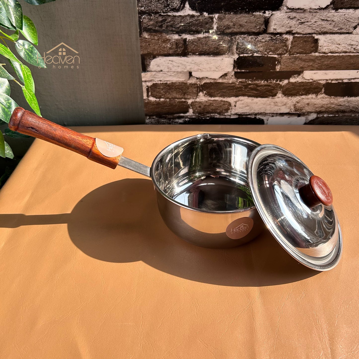 Heavy-Gauge Stainless Steel Sauce Pan with Wooden Handle