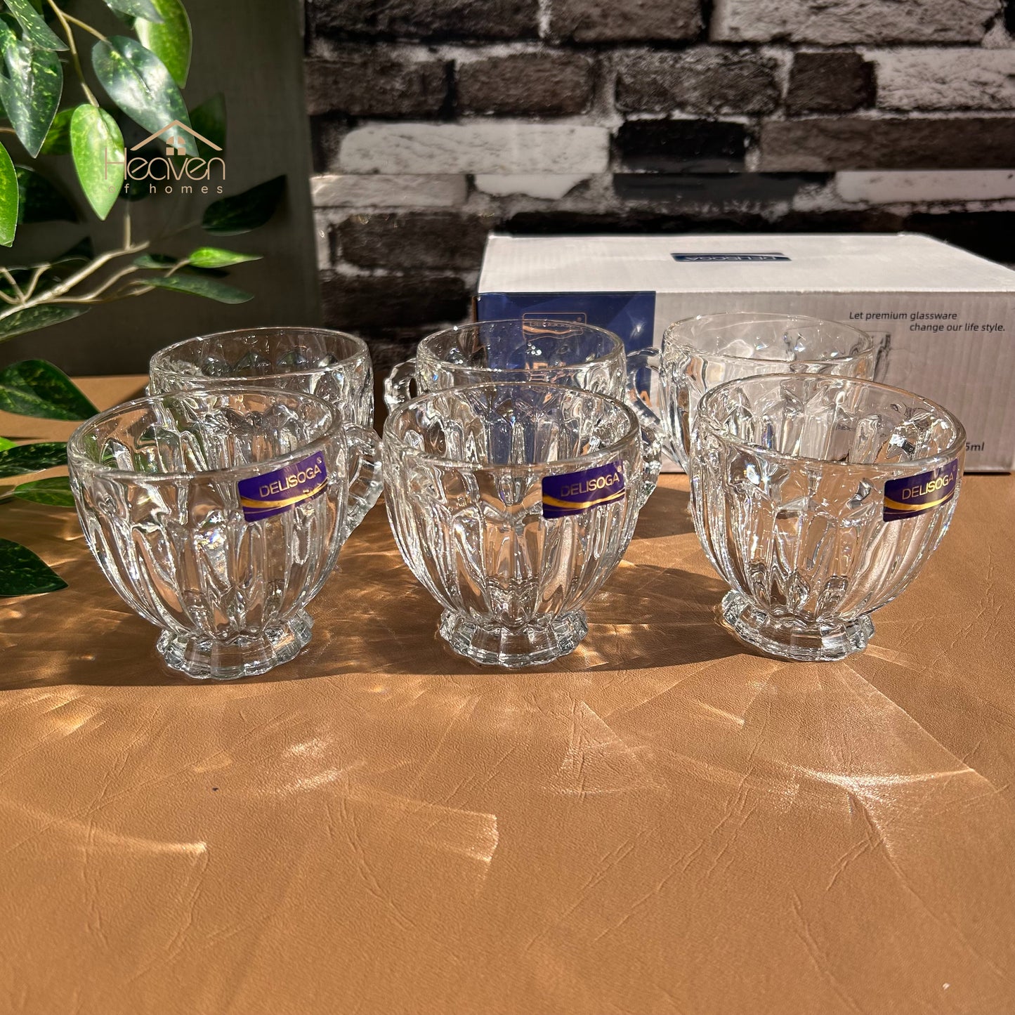 Delisoga® Set of 6 Transparent Clear Glass Coffee & Tea Mugs – 205 ml Elegant Cup