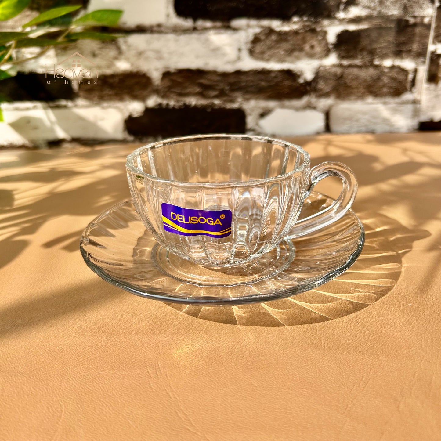 Delisoga® Set of 6 Clear Glass Cup & Saucer Set - Elegant Transparent Glass Green Tea Cups