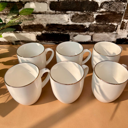 Heaven Set of 6 Weightless White Bone China Mugs with Golden Rim– Elegant & Durable 205 ML