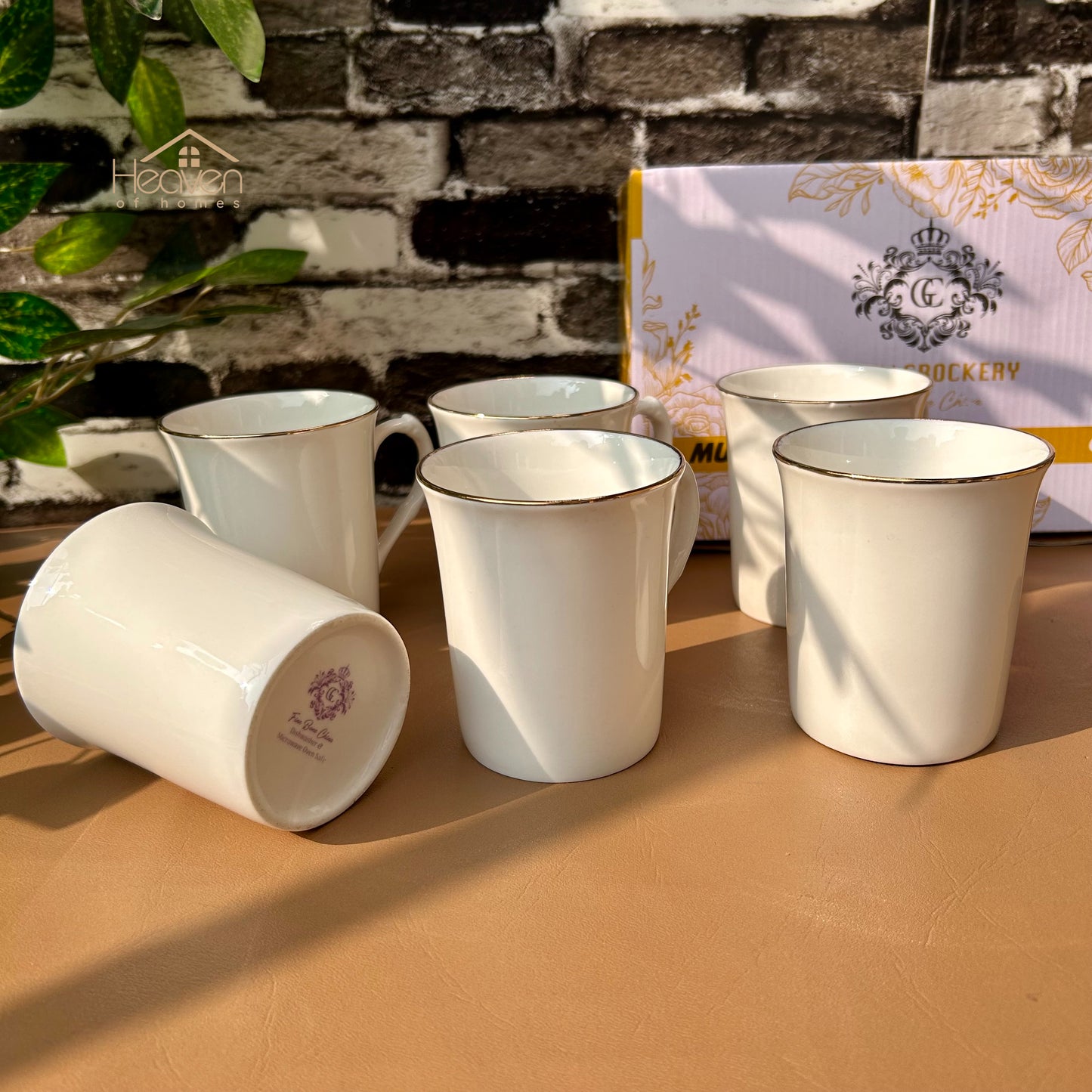 Heaven Set of 6 Weightless White Bone China Mugs – Elegant & Durable  225 ML