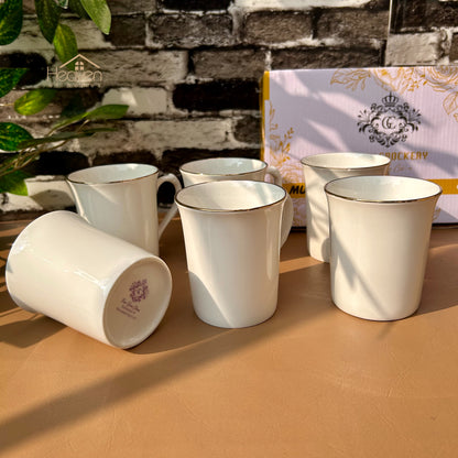 Heaven Set of 6 Weightless White Bone China Mugs – Elegant & Durable  225 ML