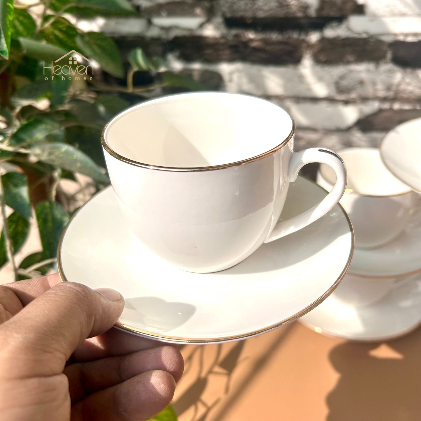 Bone China Cup and Saucer Set – Weightless Perfection with Golden Rim