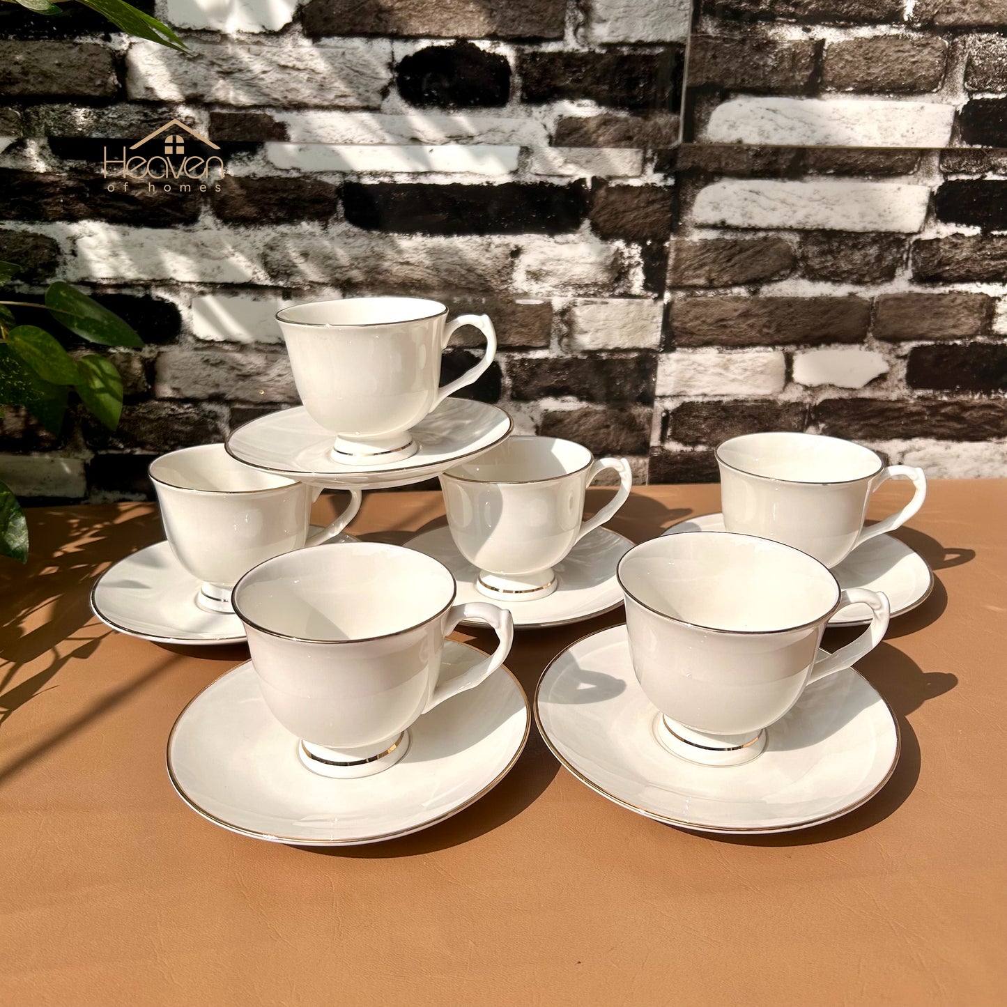 Bone China Cup and Saucer Set of 6 – Weightless Perfection with Golden Rim 001