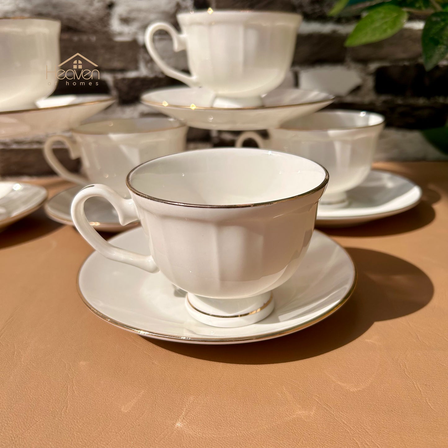Bone China Set of 6 Cup and Saucer Set– Weightless Perfection with Golden Rim Lining - Heaven of homes - Sale Pakistan