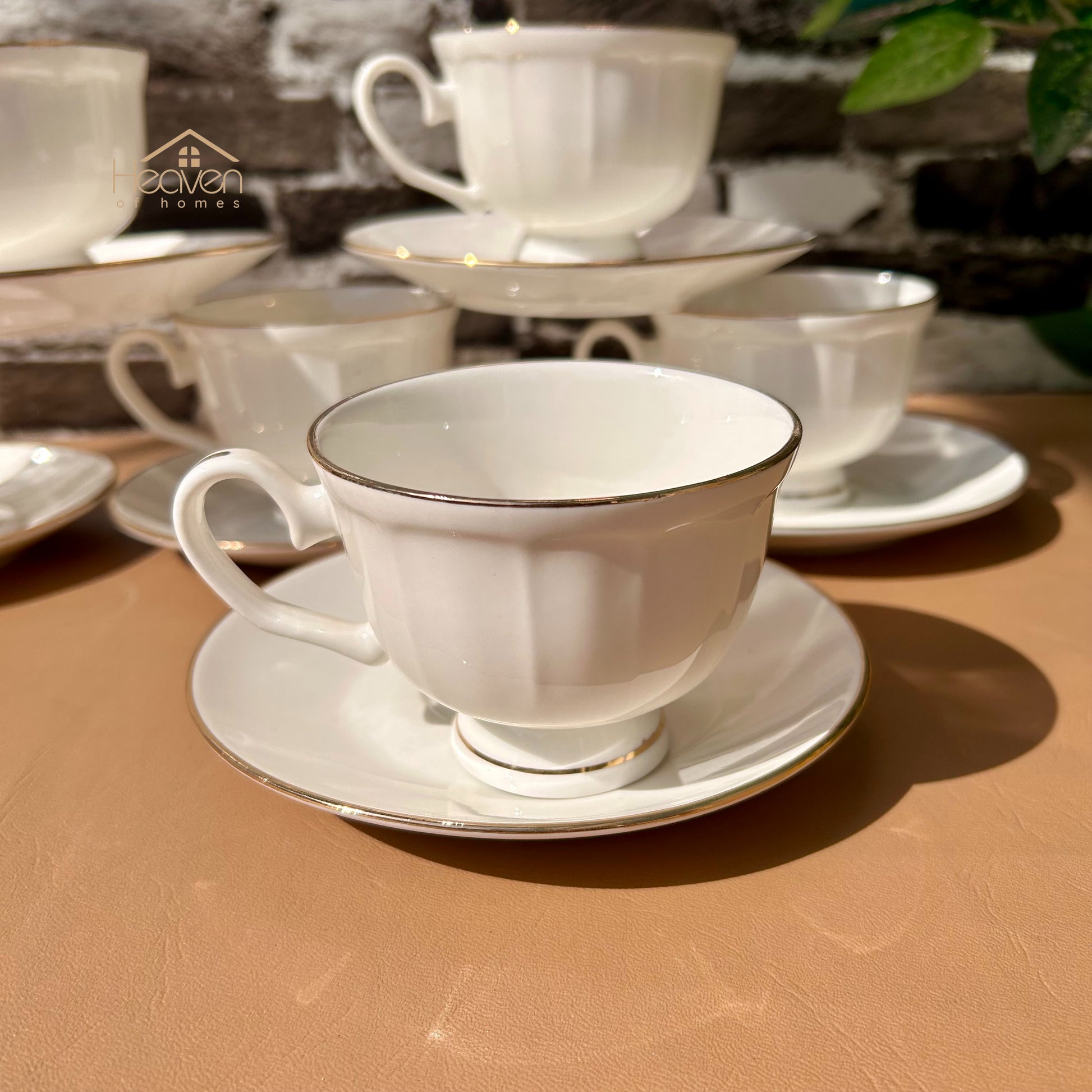 Bone China Set of 6 Cup and Saucer Set– Weightless Perfection with Golden Rim Lining - Heaven of homes - Sale Pakistan