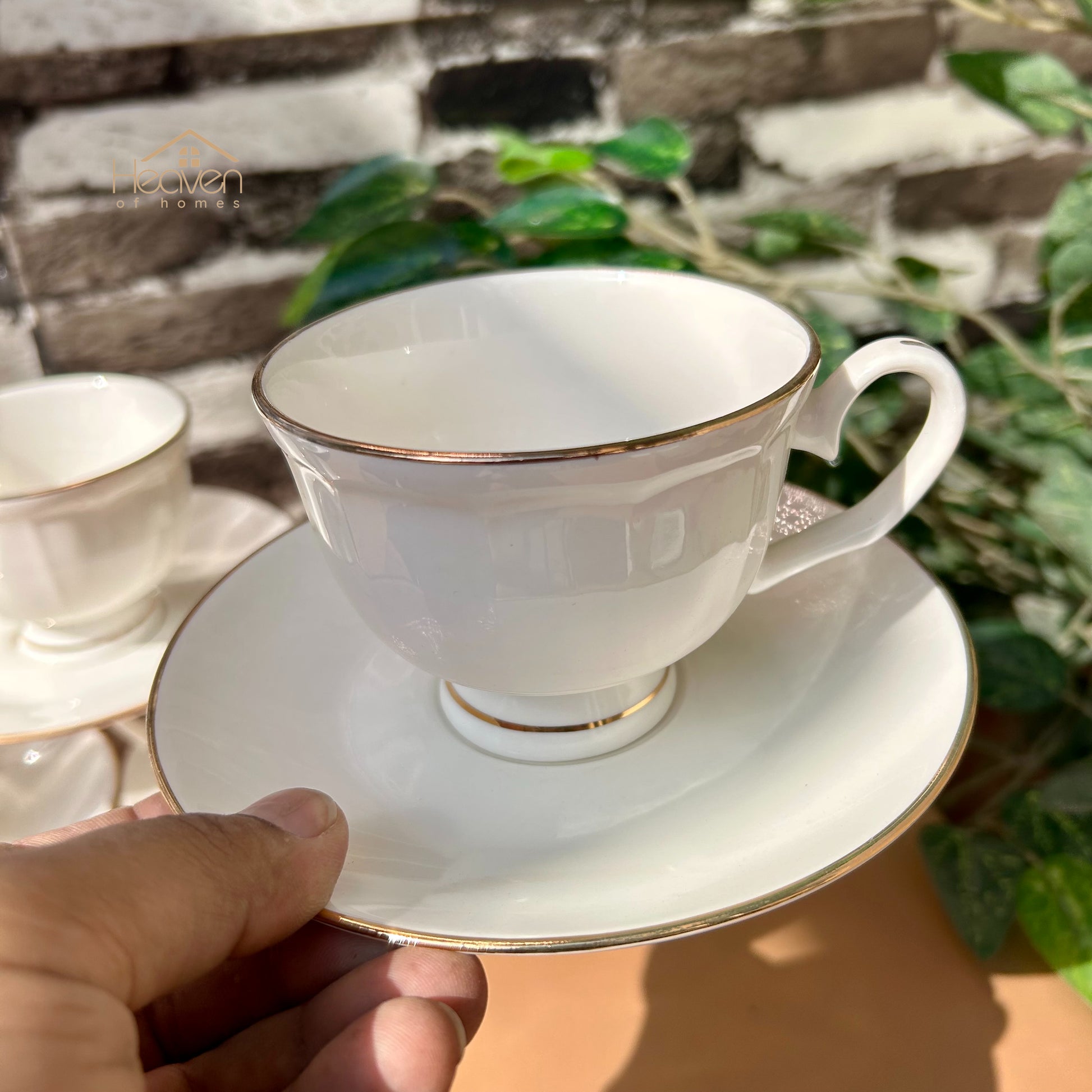 Bone China Set of 6 Cup and Saucer Set– Weightless Perfection with Golden Rim Lining - Heaven of homes - Sale Pakistan
