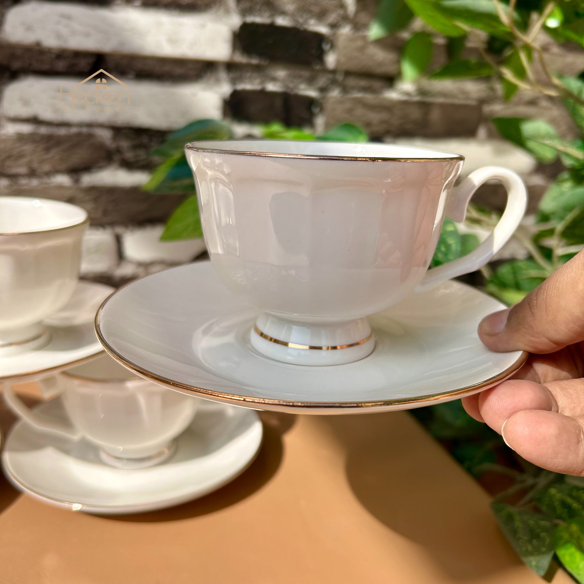 Bone China Set of 6 Cup and Saucer Set– Weightless Perfection with Golden Rim Lining - Heaven of homes - Sale Pakistan