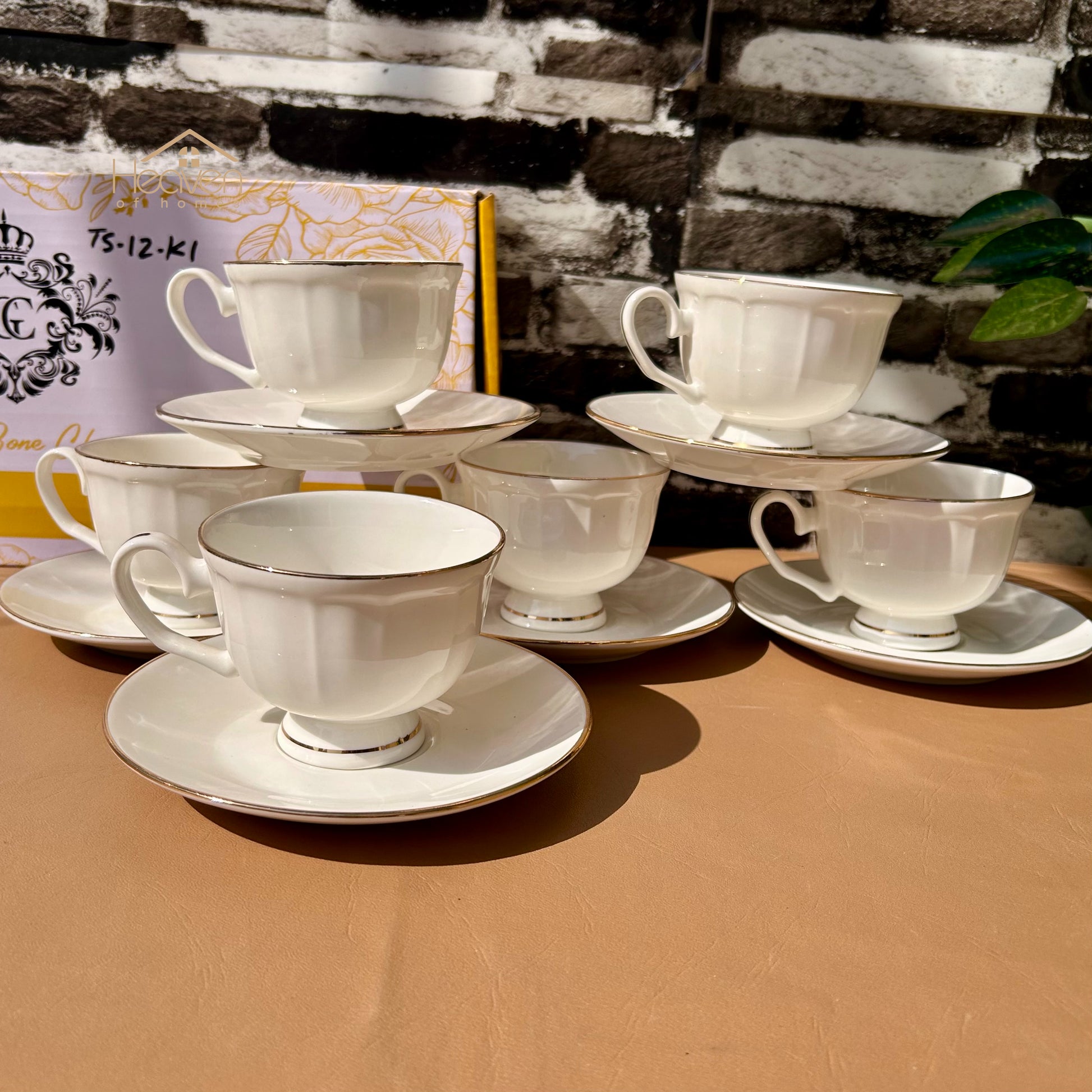 Bone China Set of 6 Cup and Saucer Set– Weightless Perfection with Golden Rim Lining - Heaven of homes - Sale Pakistan