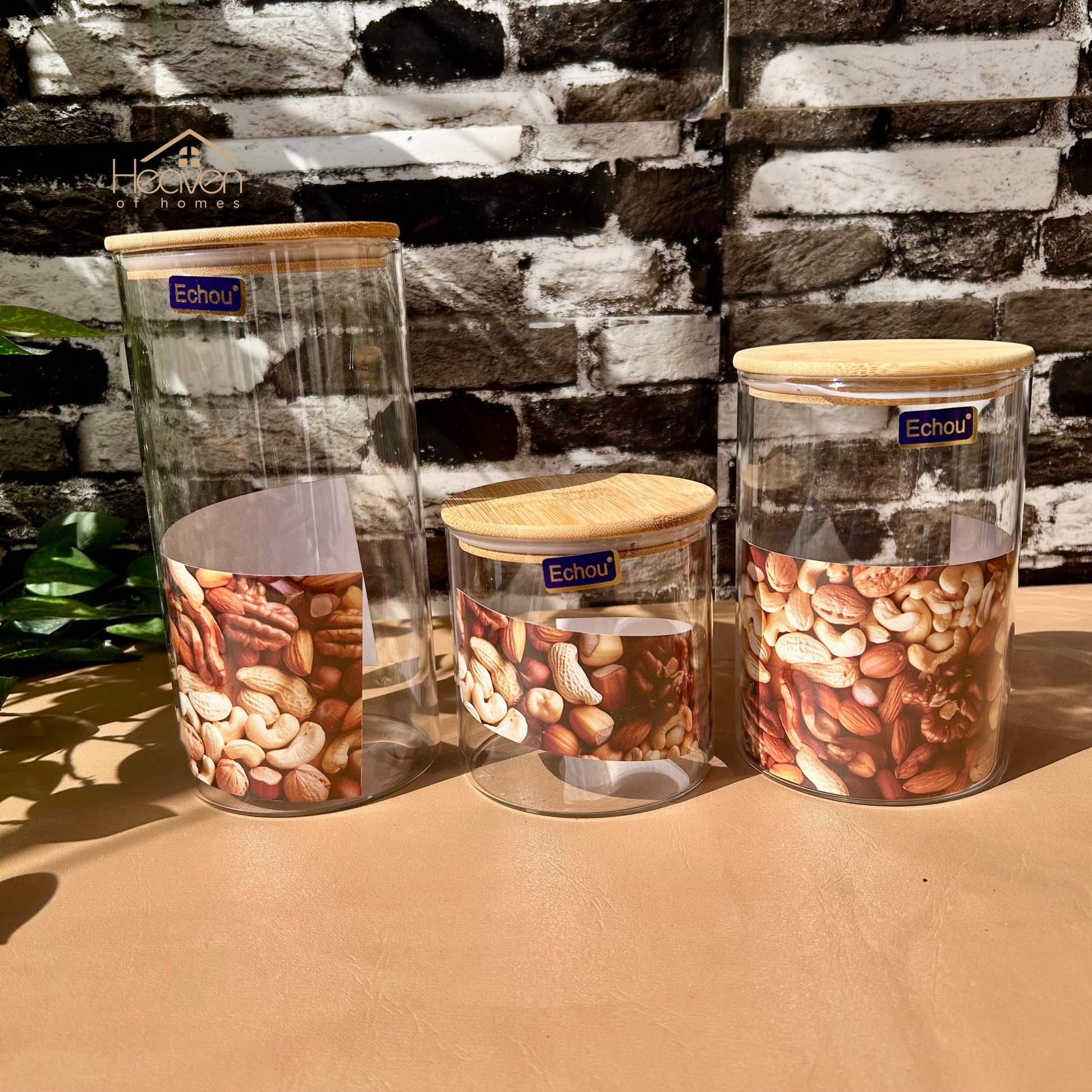Imperial 3-Piece Glass Jar Set with Bamboo Lids | Premium Glass Storage Containers - Heaven of homes - Sale Pakistan