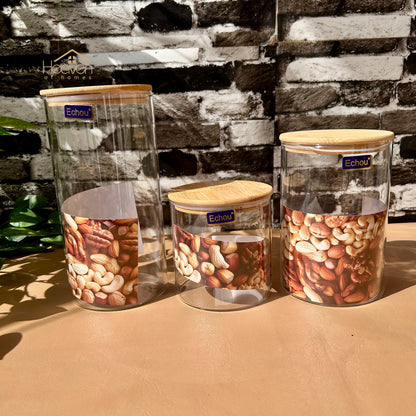 Imperial 3-Piece Glass Jar Set with Bamboo Lids | Premium Glass Storage Containers - Heaven of homes - Sale Pakistan