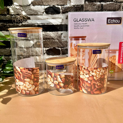 Imperial 3-Piece Glass Jar Set with Bamboo Lids | Premium Glass Storage Containers - Heaven of homes - Sale Pakistan