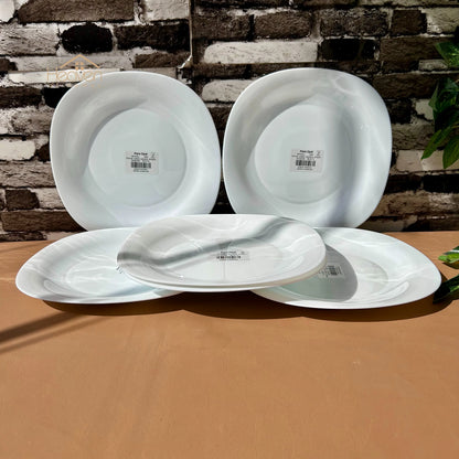 Opal® Set of 18 Pieces Marble Plate Set White– Stain-Proof and Microwave Safe Dinner Set Imported Square