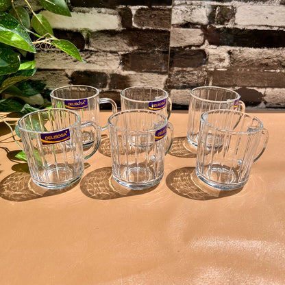 Delisoga® Transparent Clear Glass Cofee & Tea Mugs 240 ML Set of 6 Tempered ZB24E