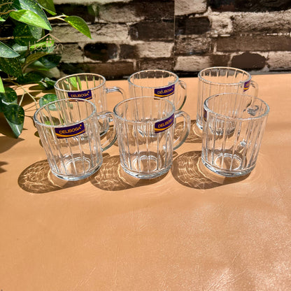 Delisoga® Transparent Clear Glass Cofee & Tea Mugs 240 ML Set of 6 Tempered ZB24E