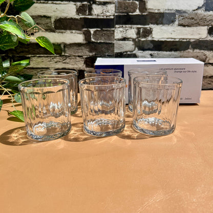 Delisoga® Set of 6 Clear Drinking Glasses – Transparent 340ml Tumblers for Water, Juice & Cold Beverages - KB245B