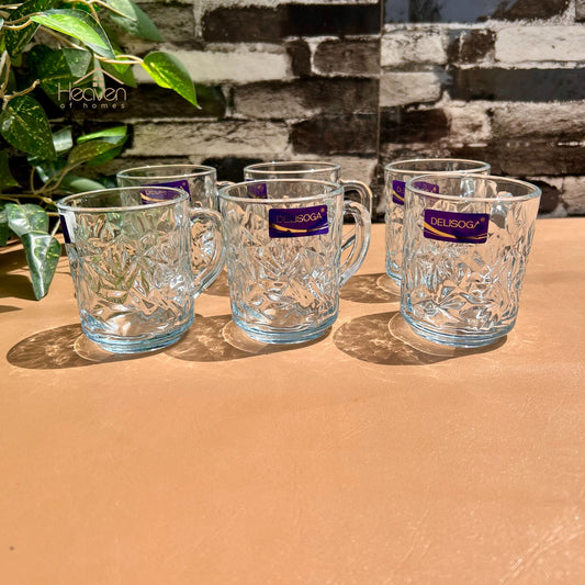 Delisoga® Set of 6 Mugs 240ml Clear Glass Mug – Coffee & Juice Mug with Handle - ZB24B