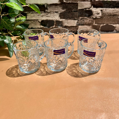 Delisoga® Set of 6 Mugs 240ml Clear Glass Mug – Coffee & Juice Mug with Handle - ZB24B