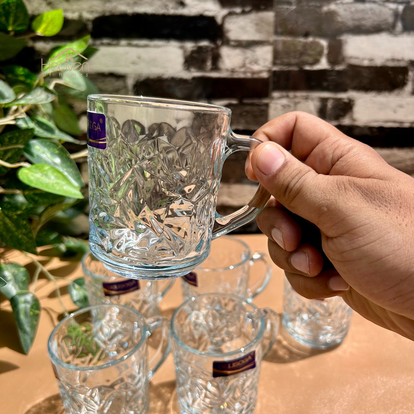 Delisoga® Set of 6 Mugs 240ml Clear Glass Mug – Coffee & Juice Mug with Handle - ZB24B