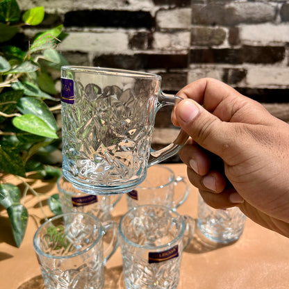 Delisoga® Set of 6 Mugs 240ml Clear Glass Mug – Coffee & Juice Mug with Handle - ZB24B
