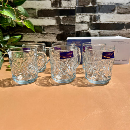 Delisoga® Set of 6 Mugs 240ml Clear Glass Mug – Coffee & Juice Mug with Handle - ZB24B