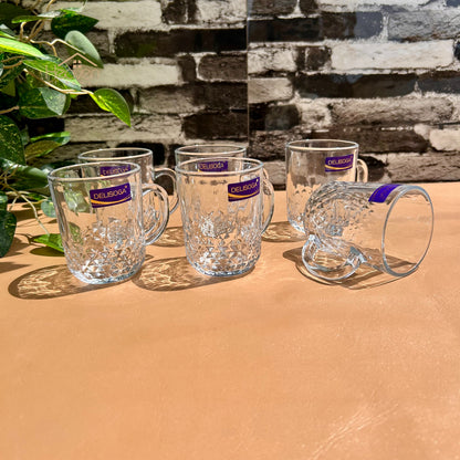 Delisoga® 6-Piece Clear Glassware Set – 220ml Stylish Tea & Coffee Mugs for Daily Use - ZB152