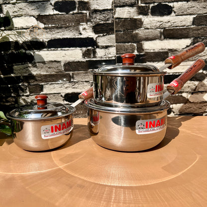 Heaven Heavy-Gauge Stainless Steel Sauce Pan with Wooden Handle