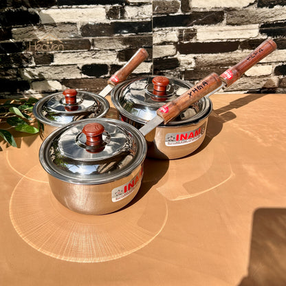 Heaven Heavy-Gauge Stainless Steel Sauce Pan with Wooden Handle
