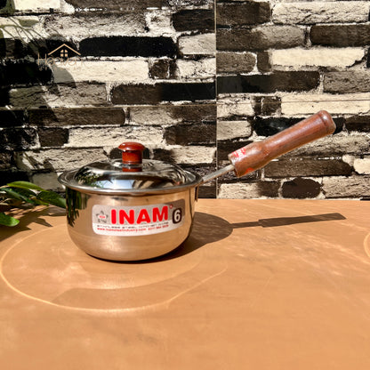 Heaven Heavy-Gauge Stainless Steel Sauce Pan with Wooden Handle