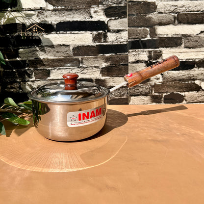 Heaven Heavy-Gauge Stainless Steel Sauce Pan with Wooden Handle