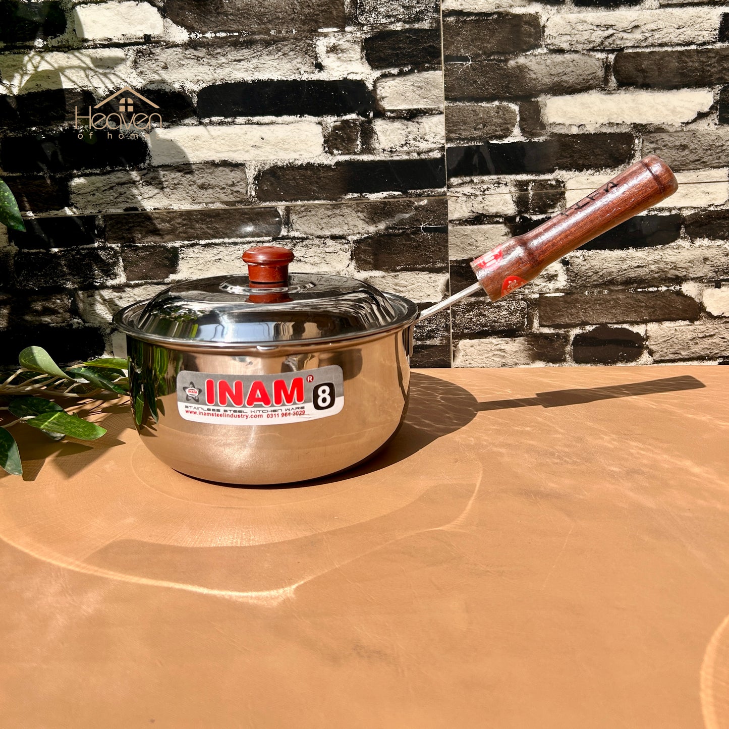Heaven Heavy-Gauge Stainless Steel Sauce Pan with Wooden Handle