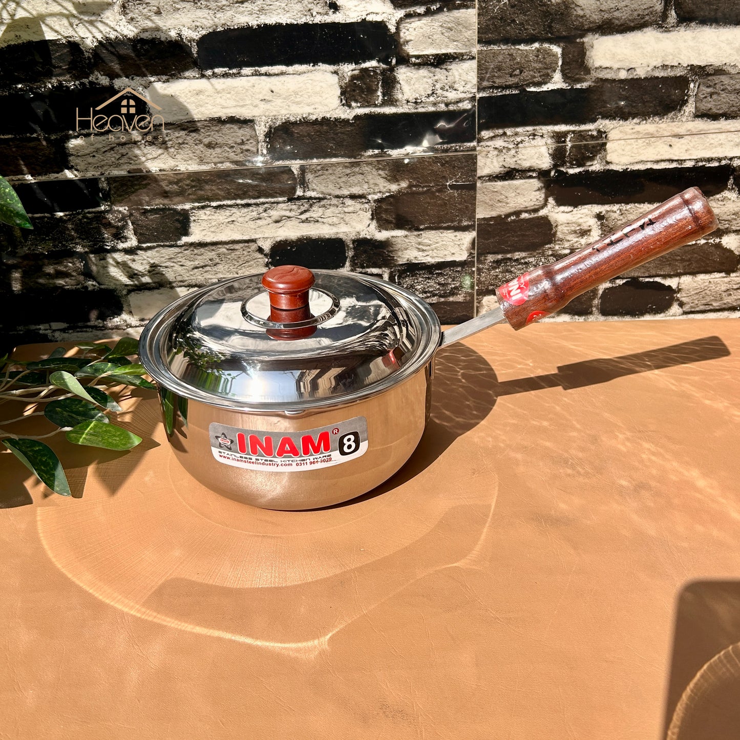 Heaven Heavy-Gauge Stainless Steel Sauce Pan with Wooden Handle