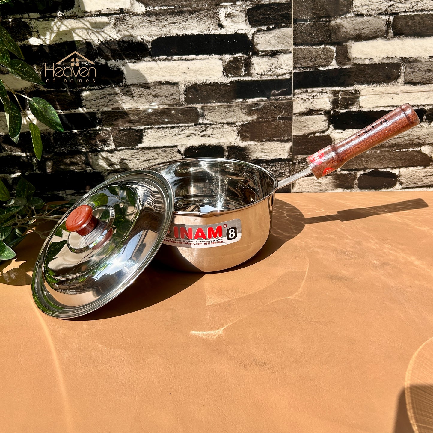 Heaven Heavy-Gauge Stainless Steel Sauce Pan with Wooden Handle