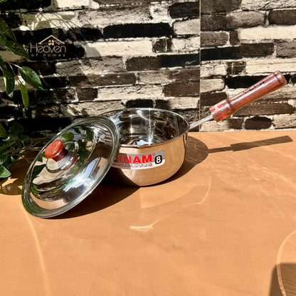 Heaven Heavy-Gauge Stainless Steel Sauce Pan with Wooden Handle