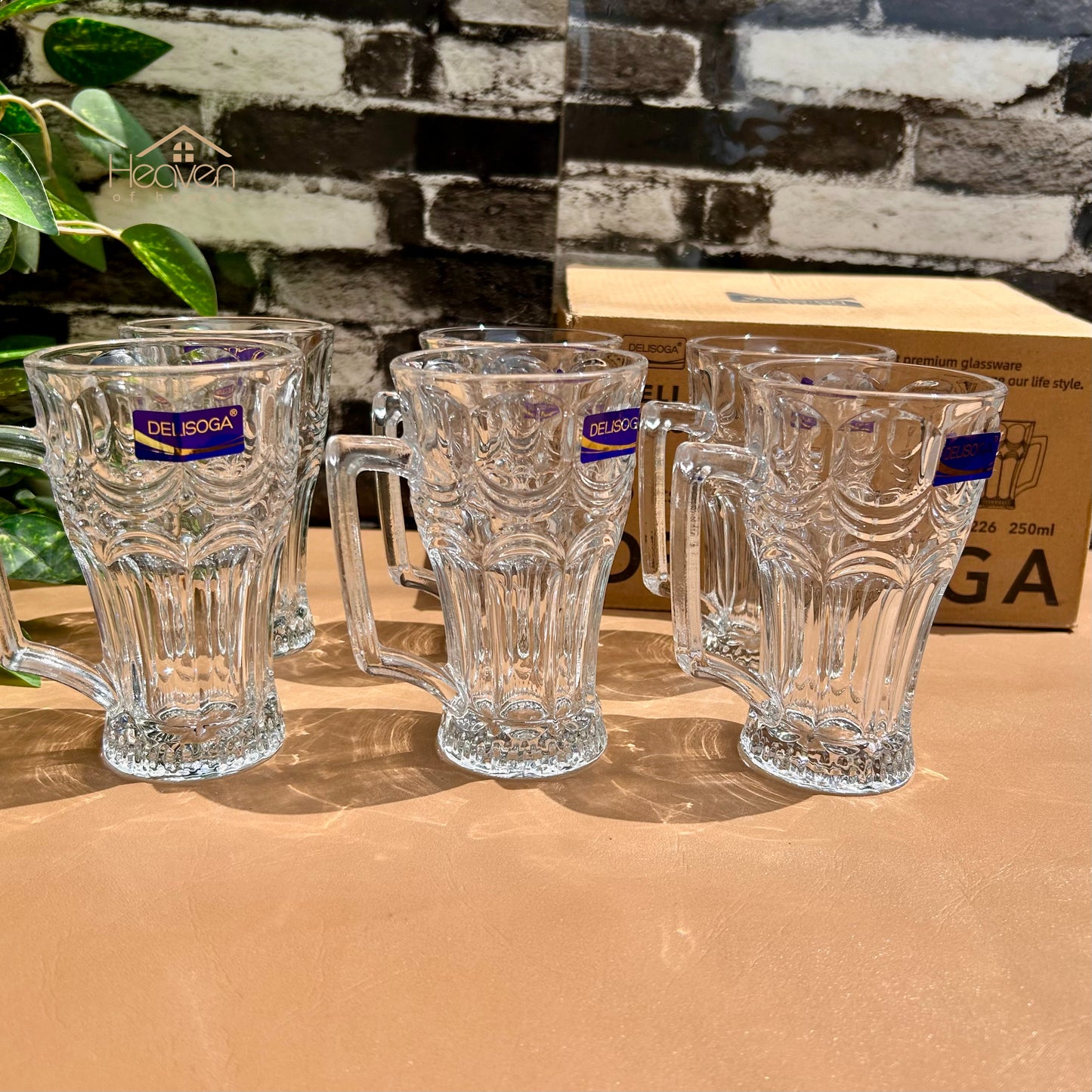 Delisoga® Set of 6 Clear Glass Mugs – 250ml Juice & Milkshake Cups Made from Fine Glass DSZB226