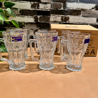 Delisoga® Set of 6 Clear Glass Mugs – 250ml Juice & Milkshake Cups Made from Fine Glass DSZB226