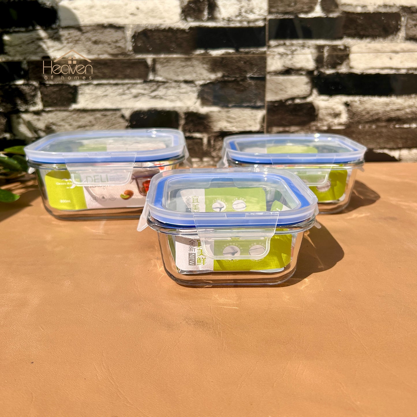 Deli® 3-Piece Clear Glass Square Bowls with Airtight Lids – Food Storage Containers - 310ml/510ml/800ml - EL20/L3