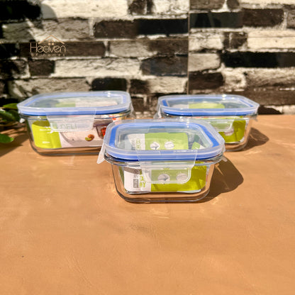 Deli® 3-Piece Clear Glass Square Bowls with Airtight Lids – Food Storage Containers - 310ml/510ml/800ml - EL20/L3