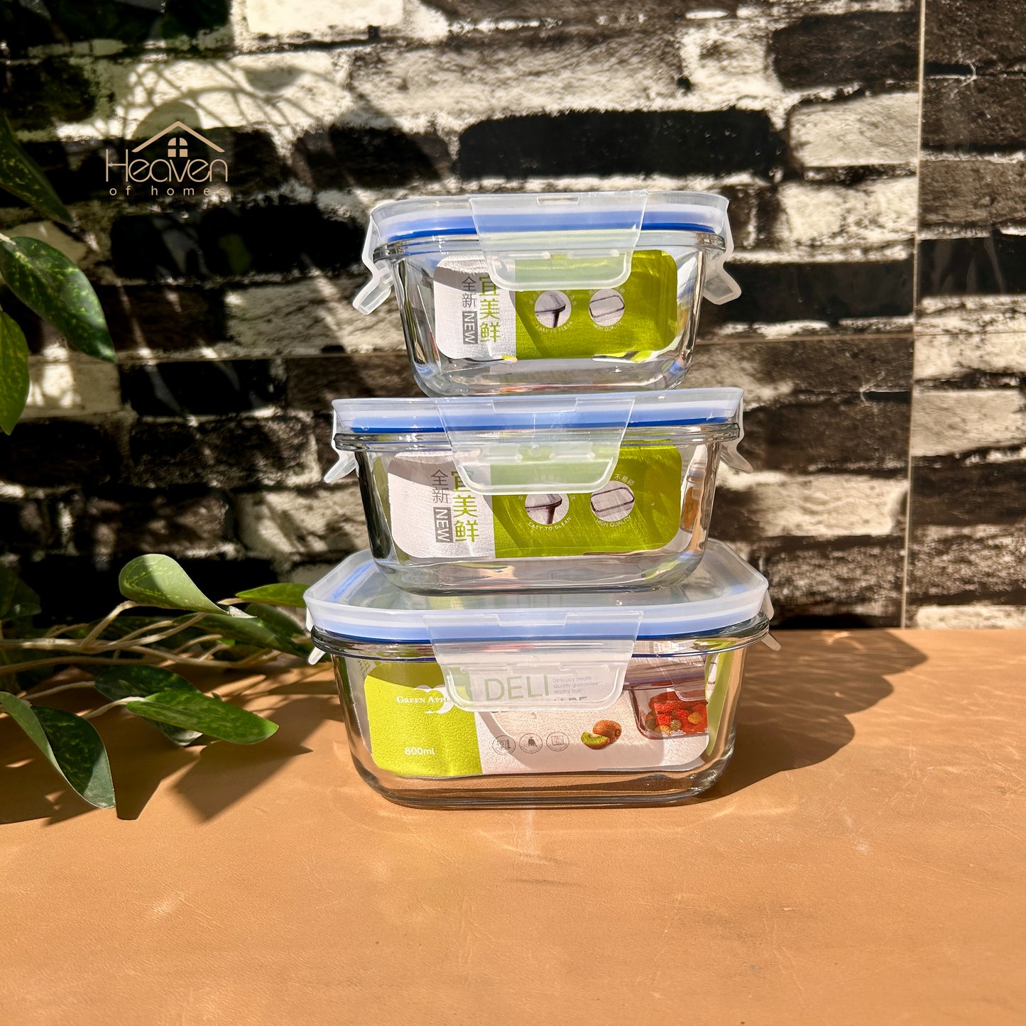 Deli® 3-Piece Clear Glass Square Bowls with Airtight Lids – Food Storage Containers - 310ml/510ml/800ml - EL20/L3