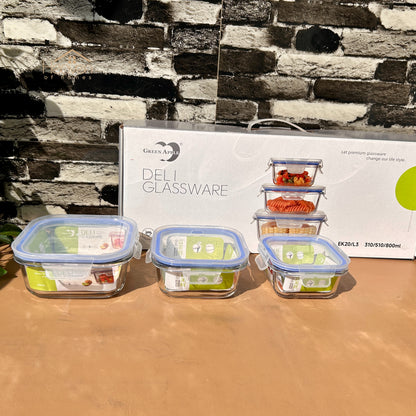 Deli® 3-Piece Clear Glass Square Bowls with Airtight Lids – Food Storage Containers - 310ml/510ml/800ml - EL20/L3