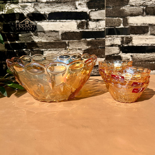 Deli® Imported 7-Piece Golden Glass Fruit & Dessert Bowl Set - GD125B/L7HA - 248mm/115mm