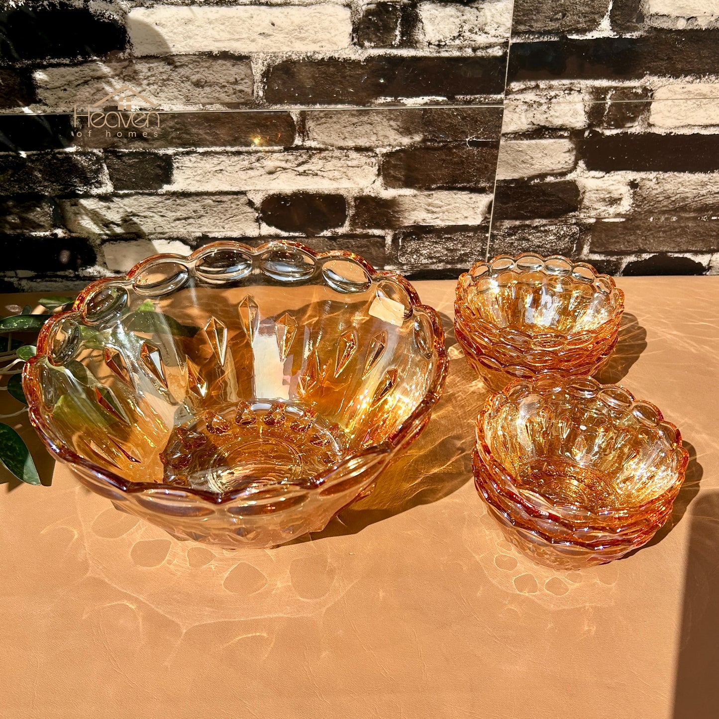 Deli® Imported 7-Piece Golden Glass Fruit & Dessert Bowl Set - GD125B/L7HA - 248mm/115mm