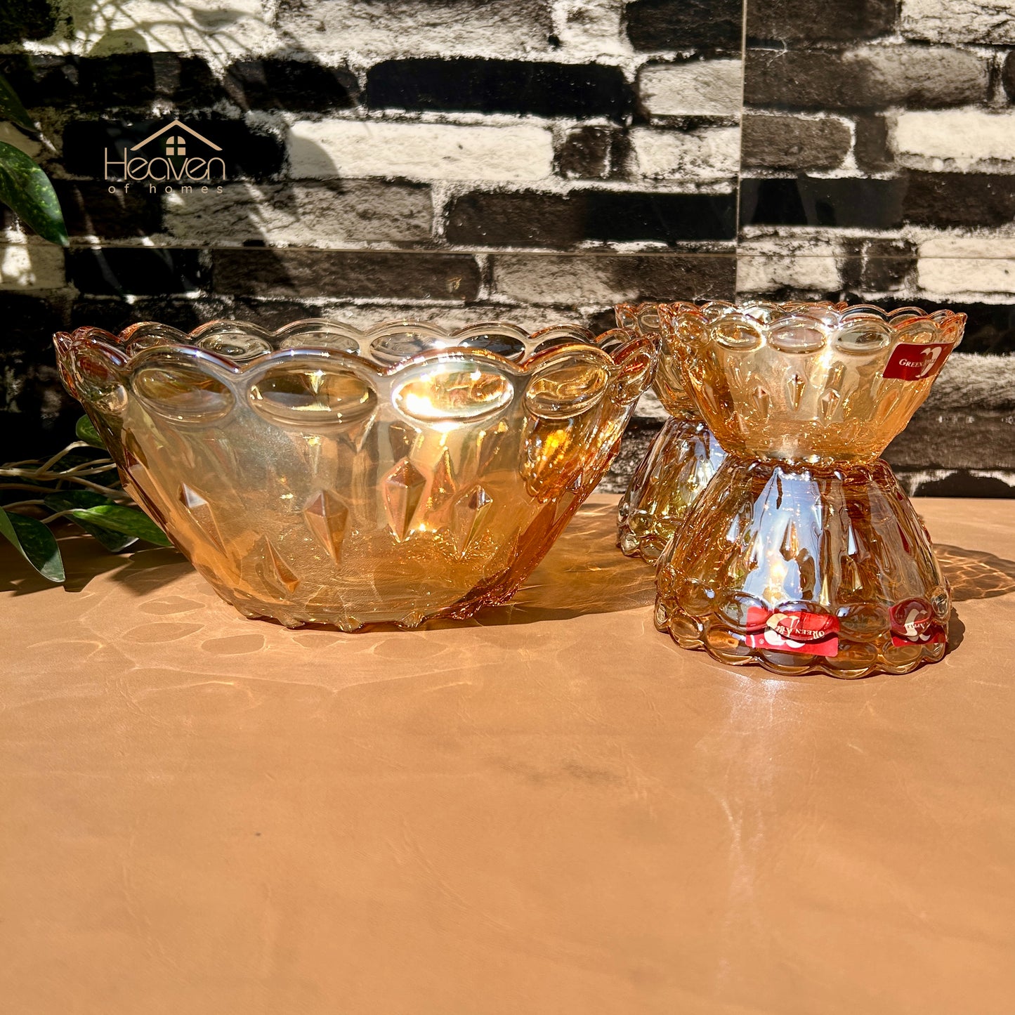 Deli® Imported 7-Piece Golden Glass Fruit & Dessert Bowl Set - GD125B/L7HA - 248mm/115mm