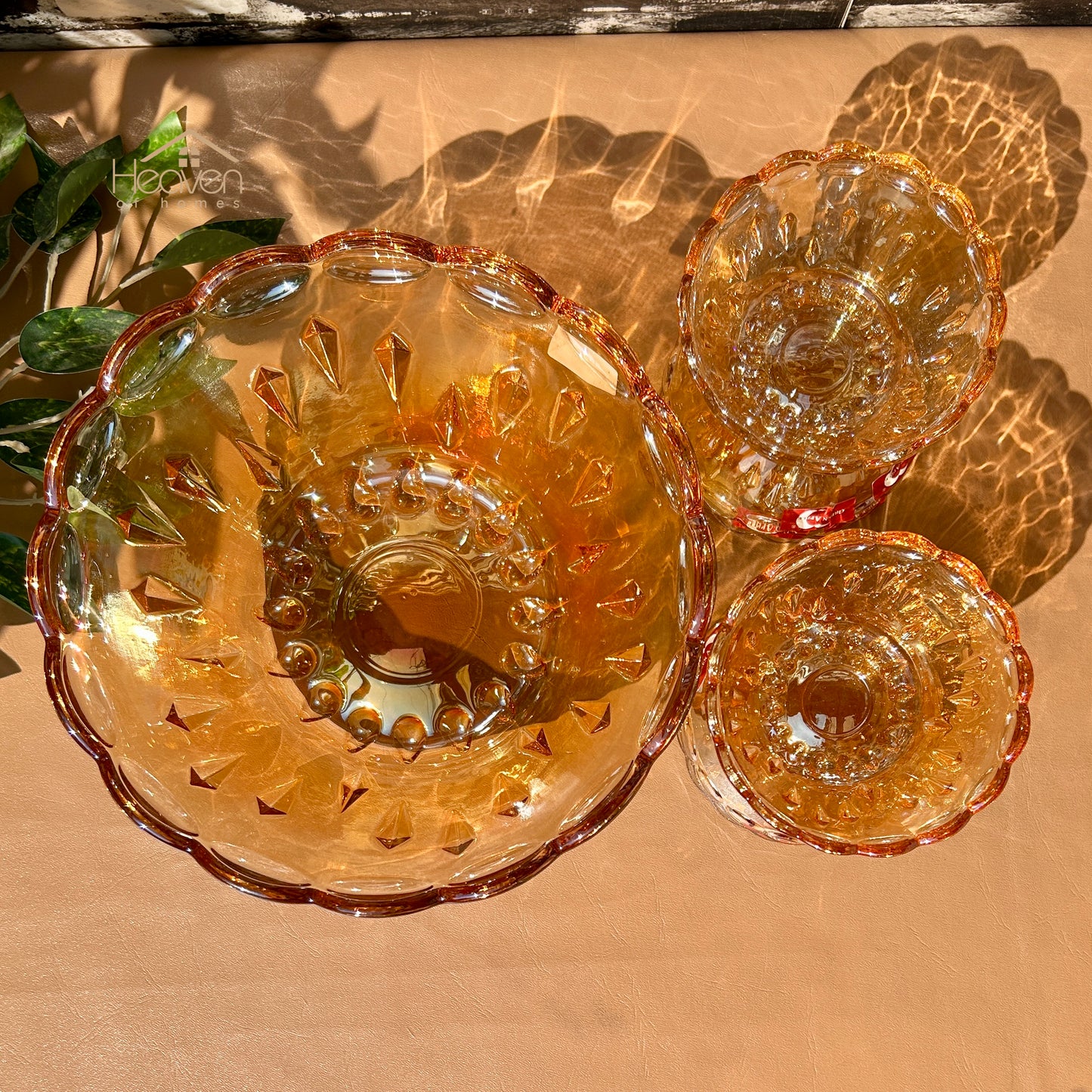 Deli® Imported 7-Piece Golden Glass Fruit & Dessert Bowl Set - GD125B/L7HA - 248mm/115mm