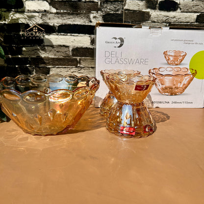 Deli® Imported 7-Piece Golden Glass Fruit & Dessert Bowl Set - GD125B/L7HA - 248mm/115mm