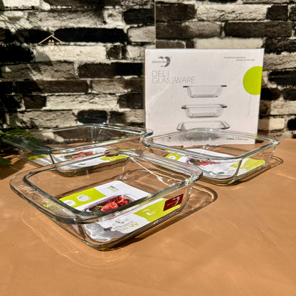 Deli® Set of 3 Square Serving Dishes – Modern Tableware for Serving - 910ml/1.31L/1.5L